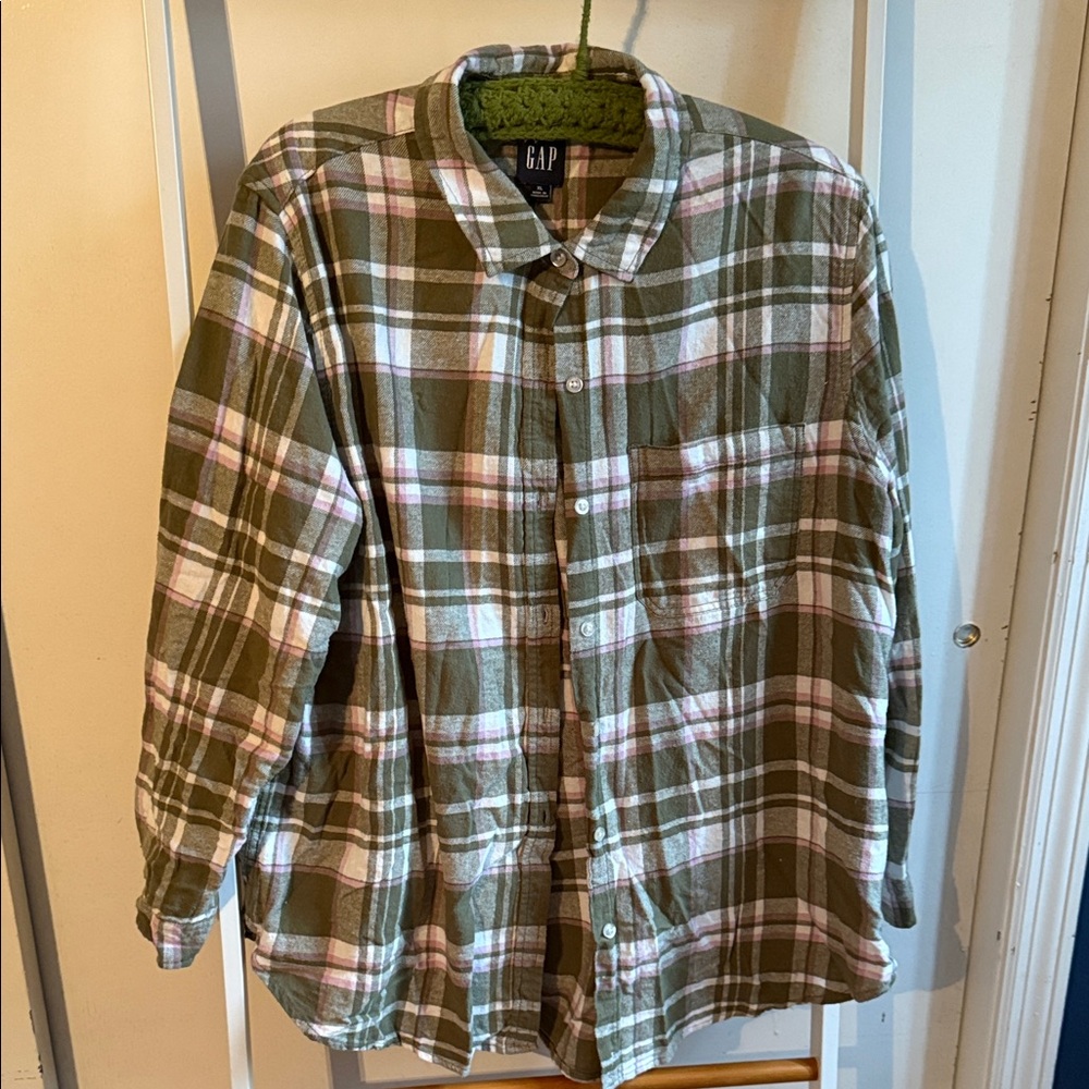 GAP Olive and Pink Plaid Shirt